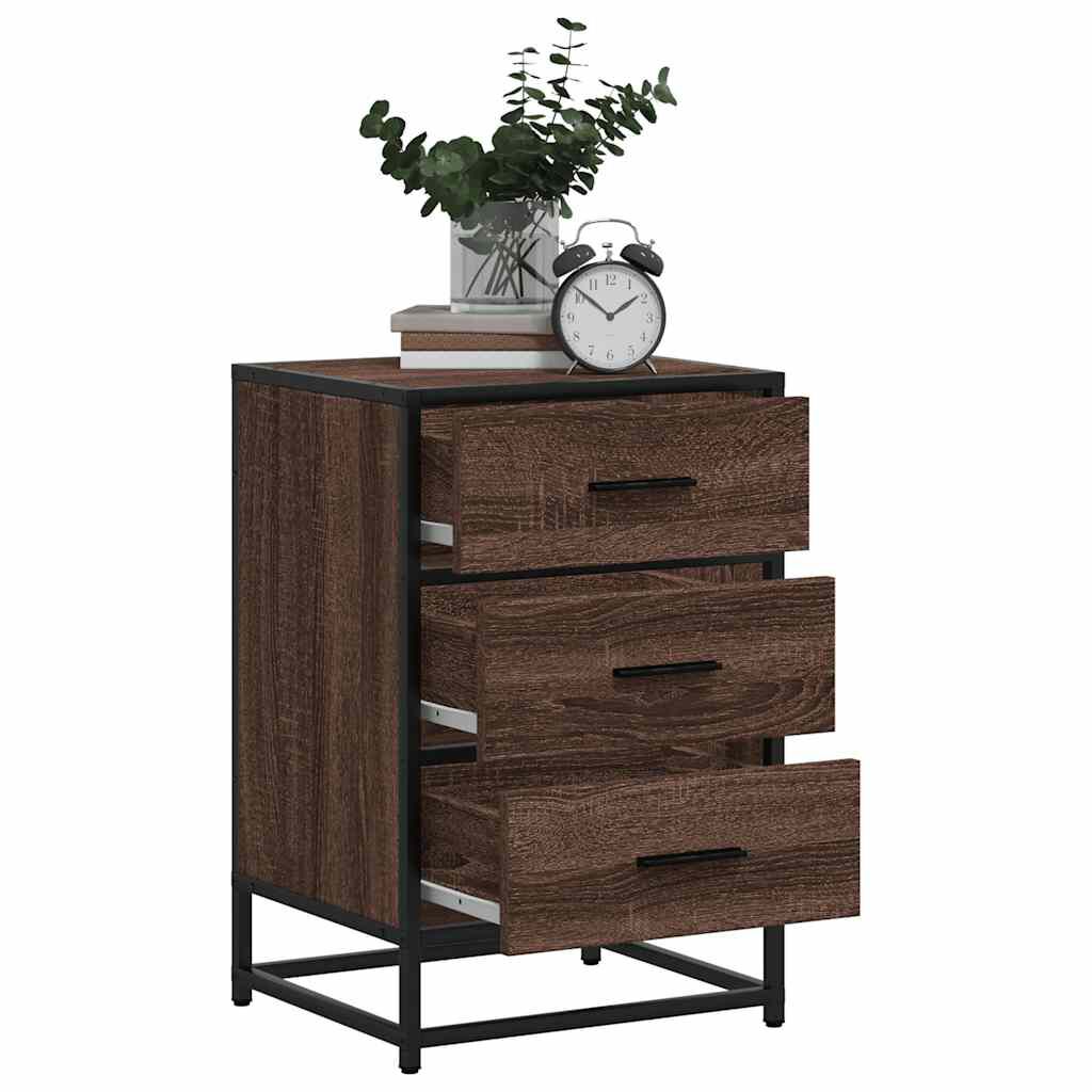 vidaXL Κομοδίνο καφέ δρυς 40x34,5x60cm Κατασκευασμένο ξύλο και μέταλλο