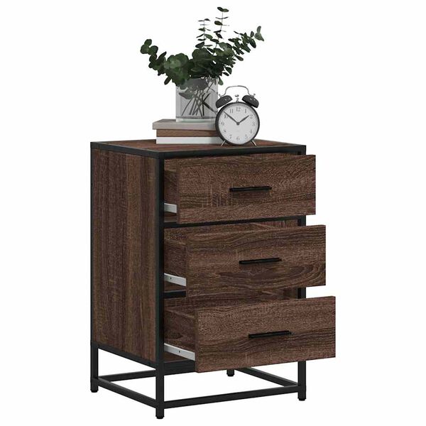 vidaXL Κομοδίνο καφέ δρυς 40x34,5x60cm Κατασκευασμένο ξύλο και μέταλλο