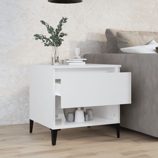 vidaXL Βοηθητικό Τραπέζι Γυαλιστ. Λευκό 50x46x50εκ. Επεξεργασμένο Ξύλο