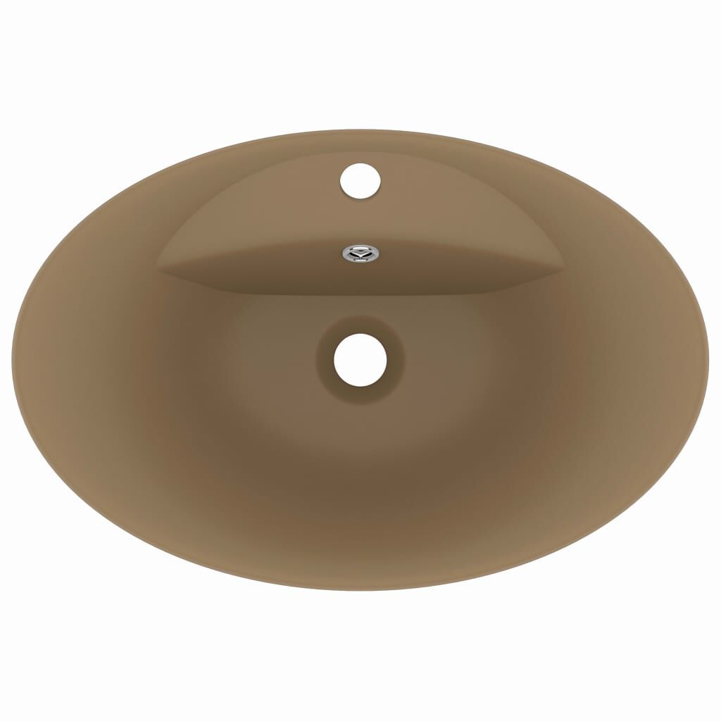 vidaXL Νιπτήρας με Υπερχείλιση Οβάλ Κρεμ Ματ 58,5x39 εκ. Κεραμικός