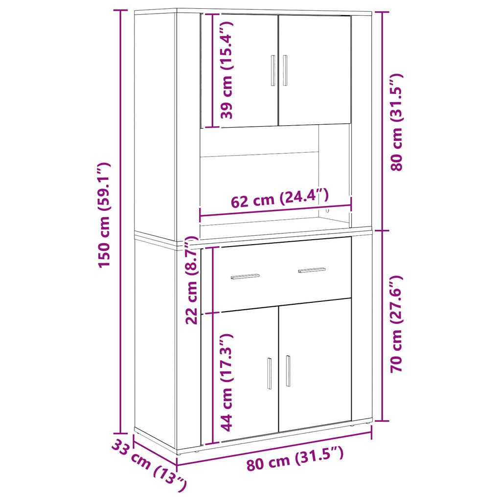 vidaXL Υψηλό ντουλάπι Παλαιού Ξύλου 80x33x150 cm Κατασκευασμένο Υλικό