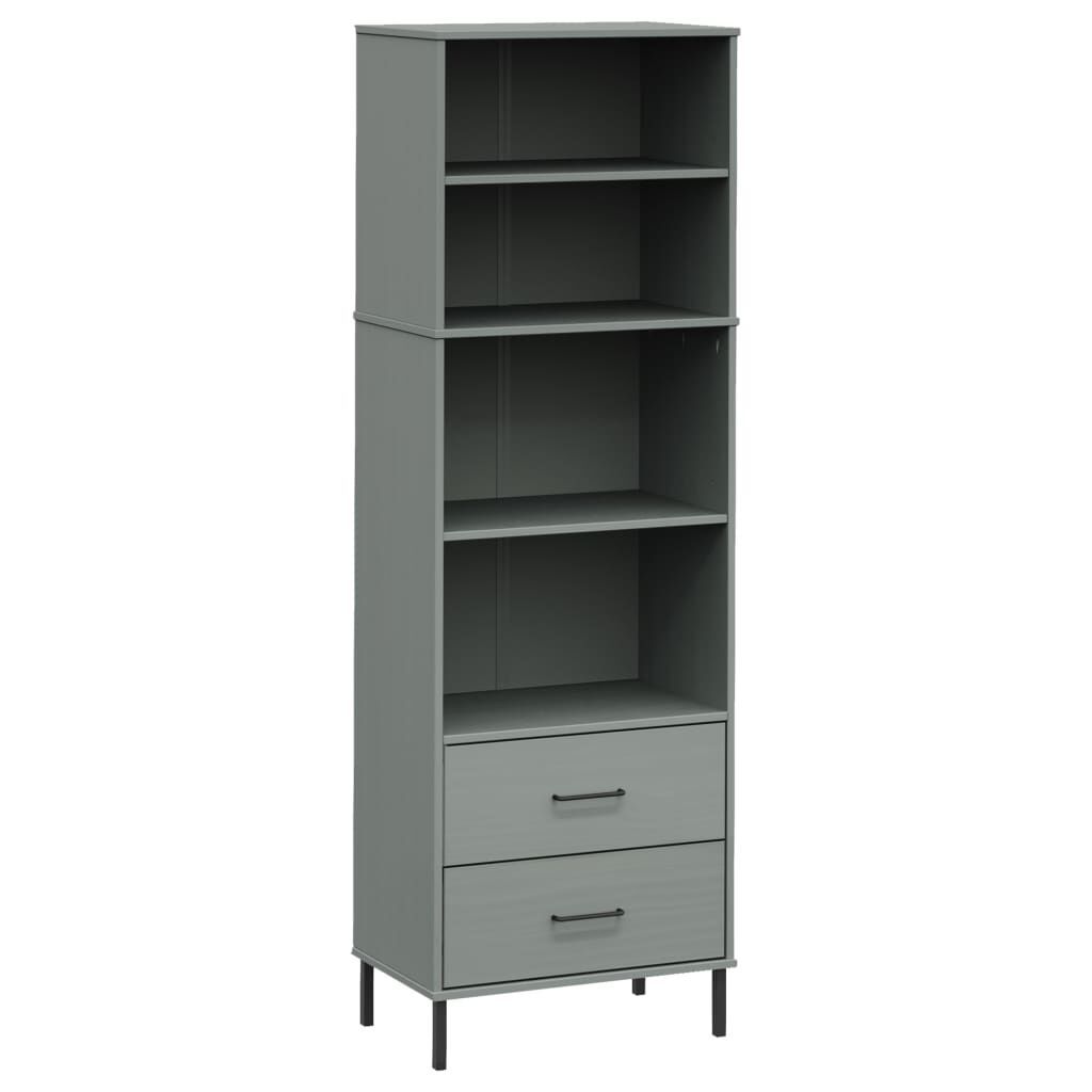 vidaXL Βιβλιοθήκη OSLO με 2 Συρτάρια Γκρι 60x35x180 εκ. Μασίφ Ξύλο