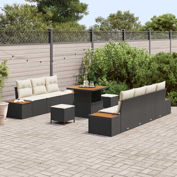 vidaXL Σετ Καναπέ Κήπου 10 pcs Μαύρο και Κρέμα 80 x 80 x 71 cm