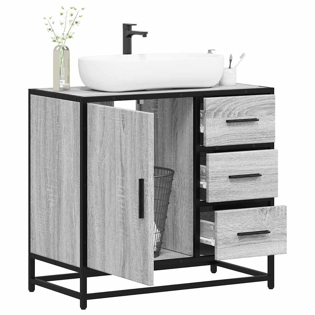 vidaXL Ντουλάπι νιπτήρα μπάνιου γκρι Sonoma 65x33x60 cm