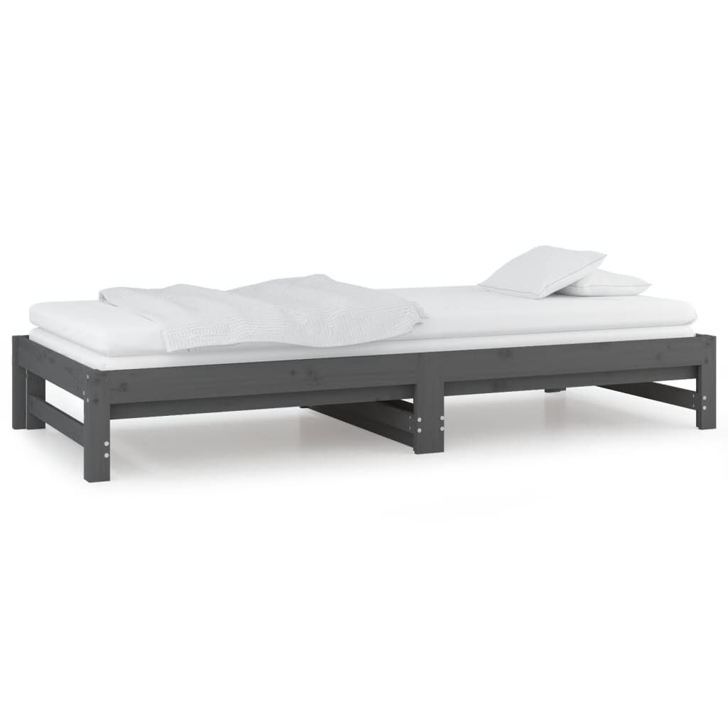 vidaXL Καναπές Κρεβάτι Συρόμενος Γκρι 2x(90x200) εκ. Μασίφ Ξύλο Πεύκου