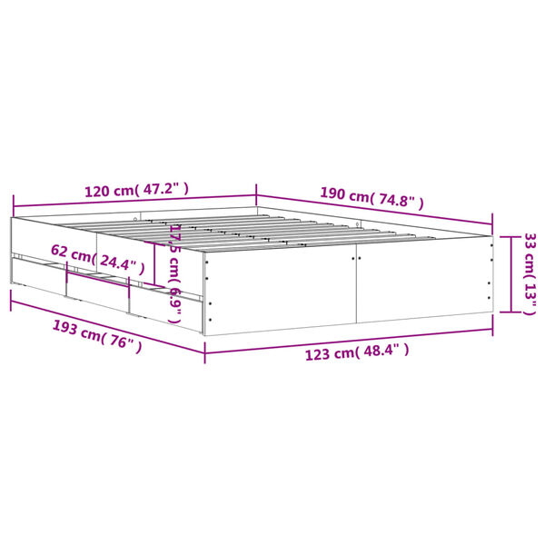 vidaXL Πλαίσιο Κρεβατιού με συρτάρια Sonoma Δρυς 120x190εκ. Επεξ. Ξύλο