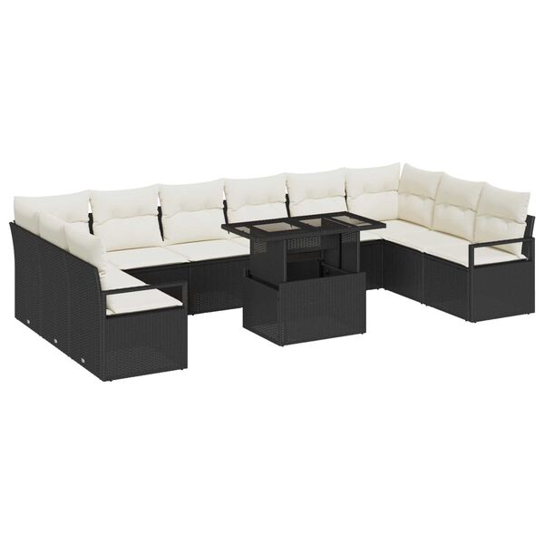vidaXL Σετ Καναπέ Κήπου 11 pcs Μαύρο και κρεμ 100 x 55 x 73 εκ