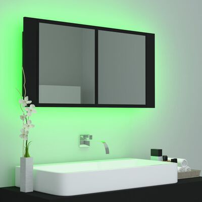 vidaXL Καθρέφτης Μπάνιου με Ντουλάπι LED Μαύρος 90x12x45 εκ. Ακρυλικός
