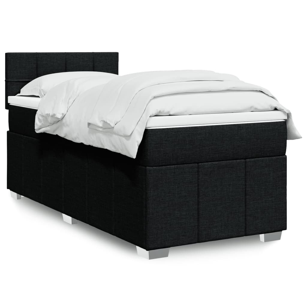 vidaXL Κρεβάτι Boxspring με Στρώμα Μαύρο 90x190 εκ.Υφασμάτινο