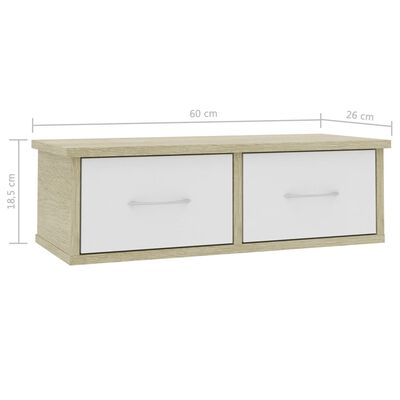 vidaXL Ράφι Τοίχου με Συρτάρια Λευκό/Sonoma 60x26x18,5 εκ. Μοριοσανίδα