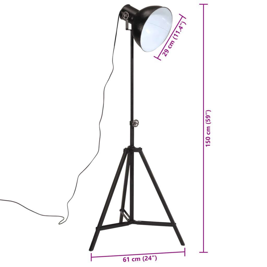 vidaXL Φωτιστικό Δαπέδου 25 W Μαύρο 61x61x90/150 εκ. Ε27
