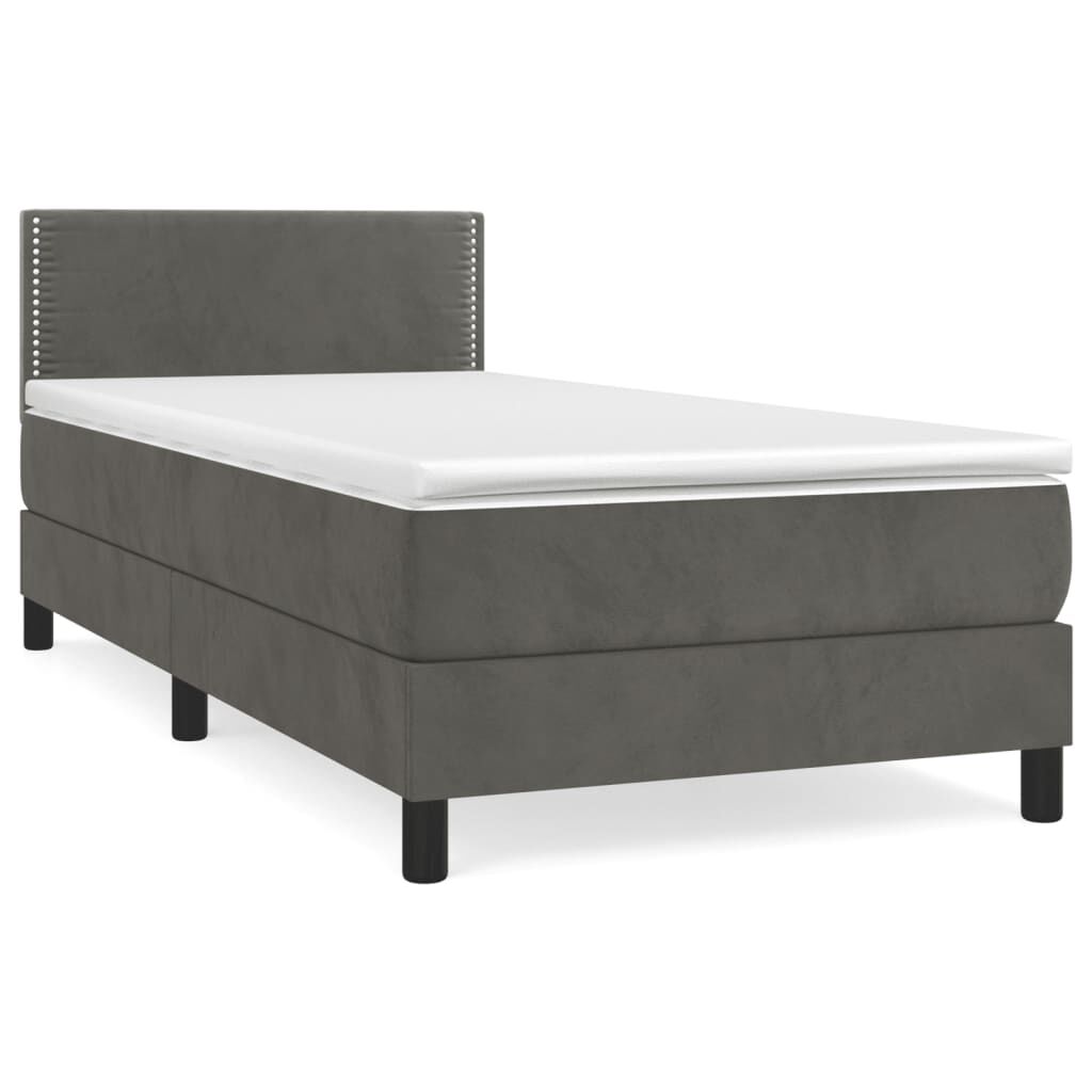 vidaXL Κρεβάτι Boxspring με Στρώμα Σκούρο Γκρι 90x190 εκ. Βελούδινο