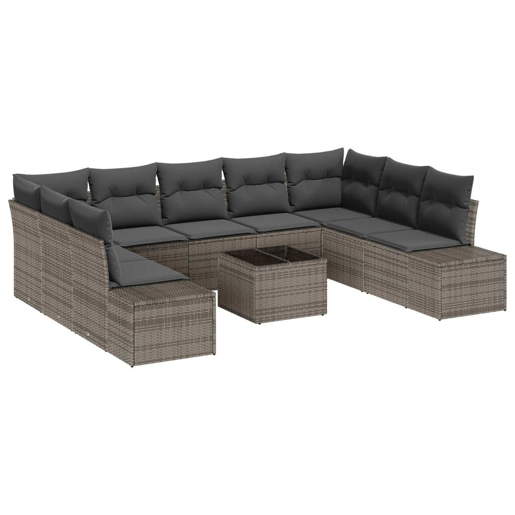 vidaXL Σετ Καναπέ Κήπου με μαξιλάρι 10 pcs Γκρι Πολυ ράταν