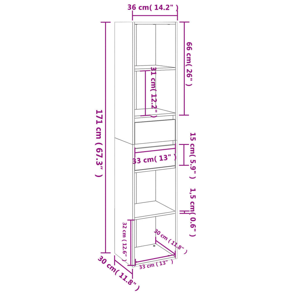 vidaXL Βιβλιοθήκη Μαύρη 36 x 30 x 171 εκ. από Επεξ. Ξύλο
