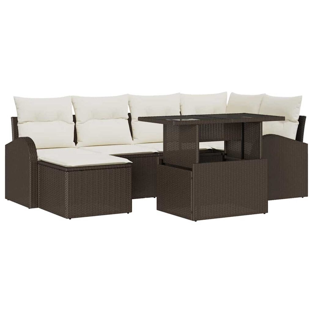 vidaXL Σετ Καναπέ Κήπου με αποθήκευση 7 pcs Καφέ Πολυ ράταν
