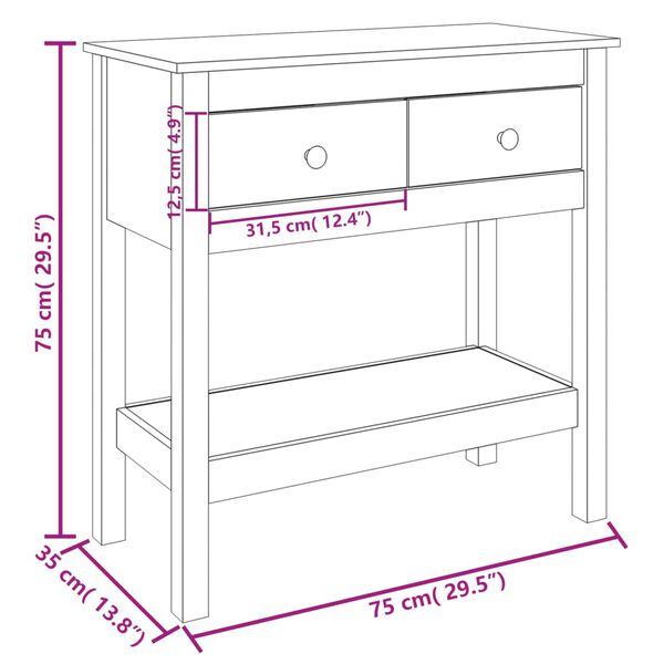 vidaXL Τραπέζι Κονσόλα 75x35x75 εκ. από Μασίφ Ξύλο Πεύκου