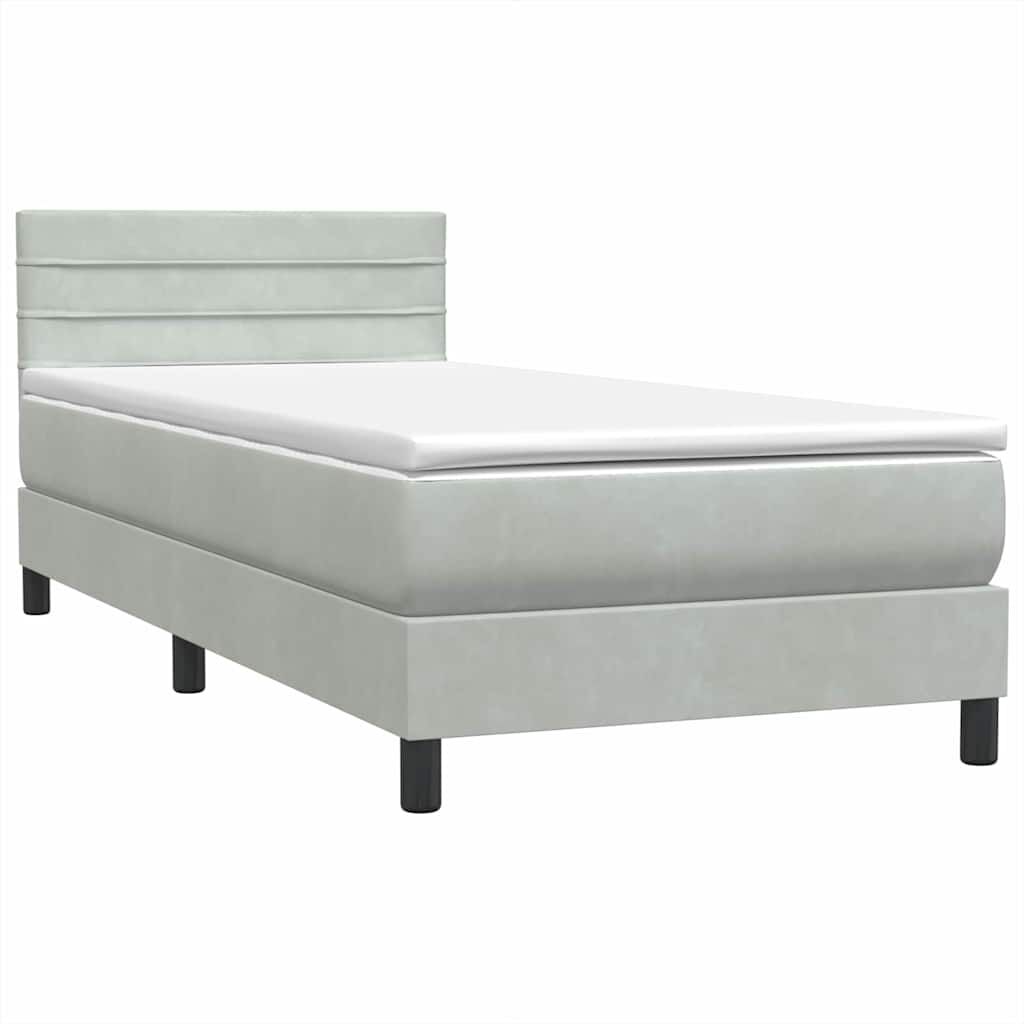 vidaXL Box Spring κρεβάτι με στρώμα ανοιχτό γκρι 80x220 cm Βελούδινο