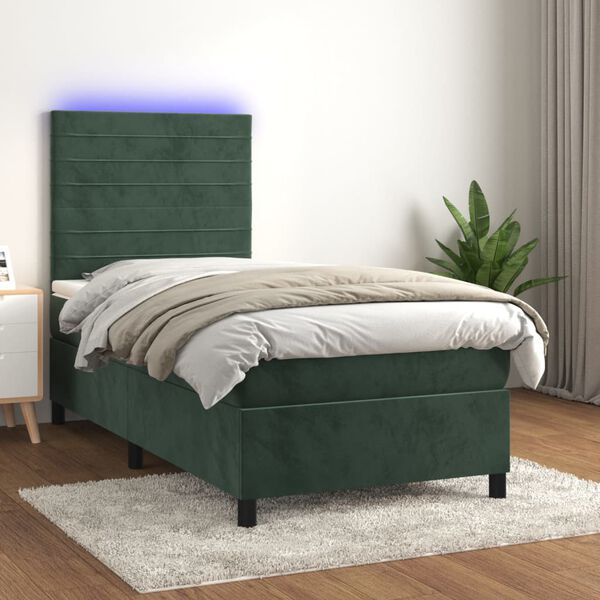 vidaXL &Kappa;&rho;&epsilon;&beta;ά&tau;&iota; Boxspring &mu;&epsilon; &Sigma;&tau;&rho;ώ&mu;&alpha; & LED &Sigma;&kappa;. &Pi;&rho;ά&sigma;&iota;&nu;&omicron; 90x200 &epsilon;&kappa; &Beta;&epsilon;&lambda;&omicron;ύ&delta;&omicron;