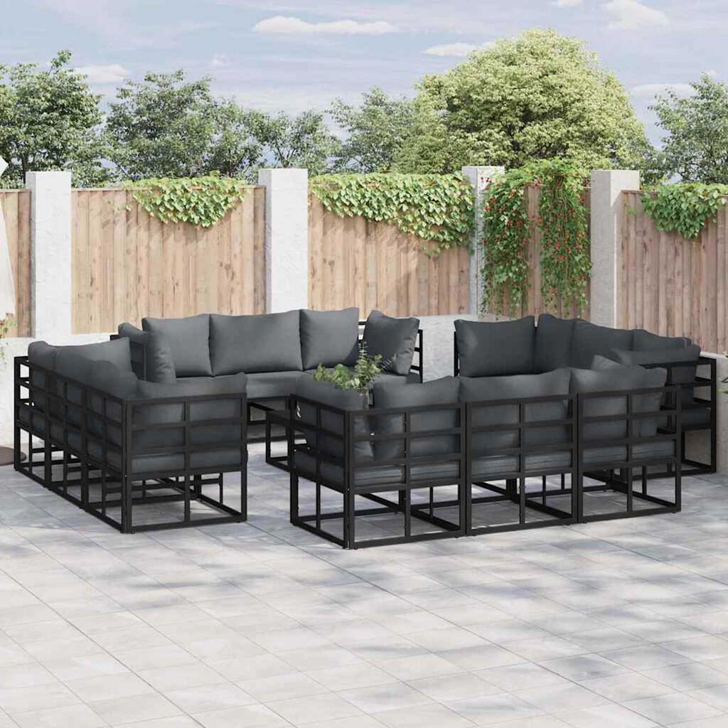 vidaXL Σετ Καναπέ Κήπου με μαξιλάρι 13 pcs Μαύρο Αλουμίνιο