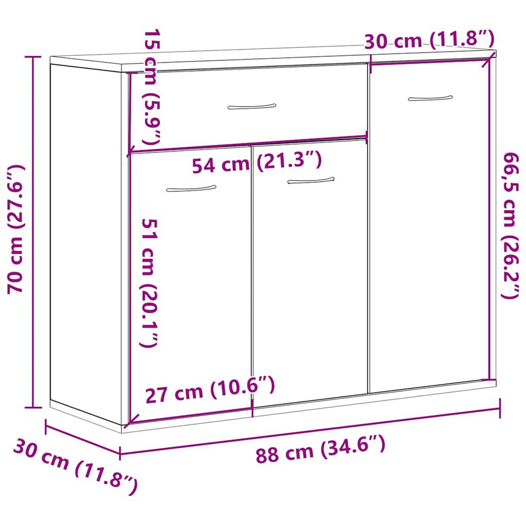 vidaXL Μπουφές Μαύρος 88 x 30 x 70 εκ. από Επεξ. Ξύλο