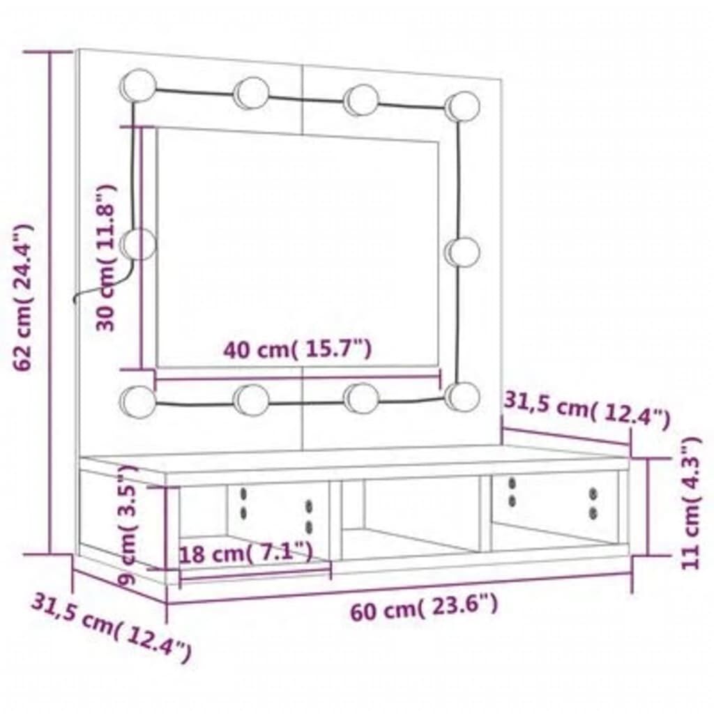 vidaXL Έπιπλο Καθρέπτη με LED Sonoma Δρυς 60 x 31,5 x 62 εκ.