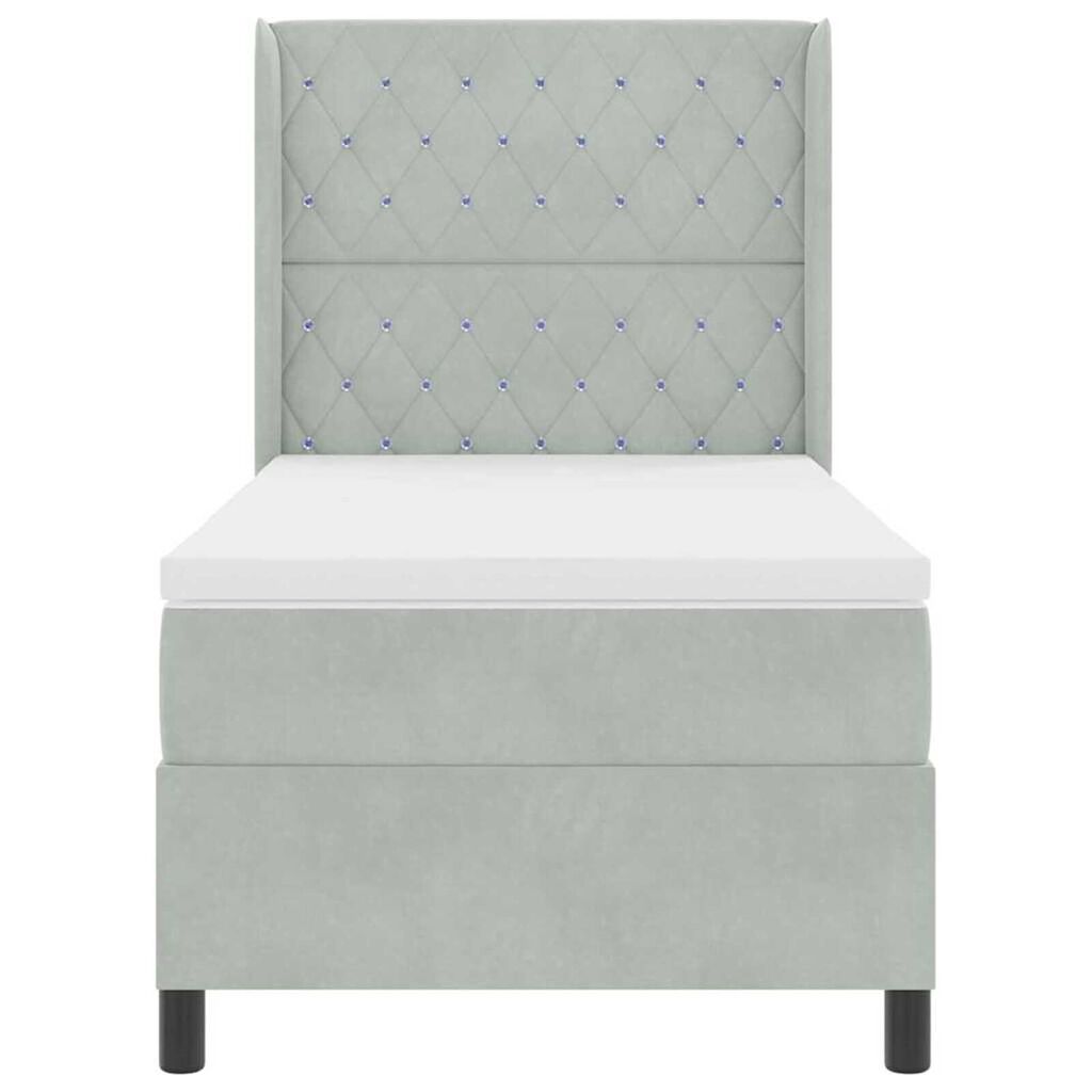 vidaXL Κρεβάτι Box Spring LED με Στρώμα Ανοιχτό γκρι 90 x 190 cm
