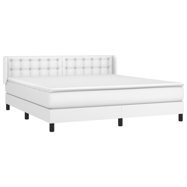 vidaXL Κρεβάτι Boxspring με Στρώμα Λευκό 160x200εκ.από Συνθετικό Δέρμα