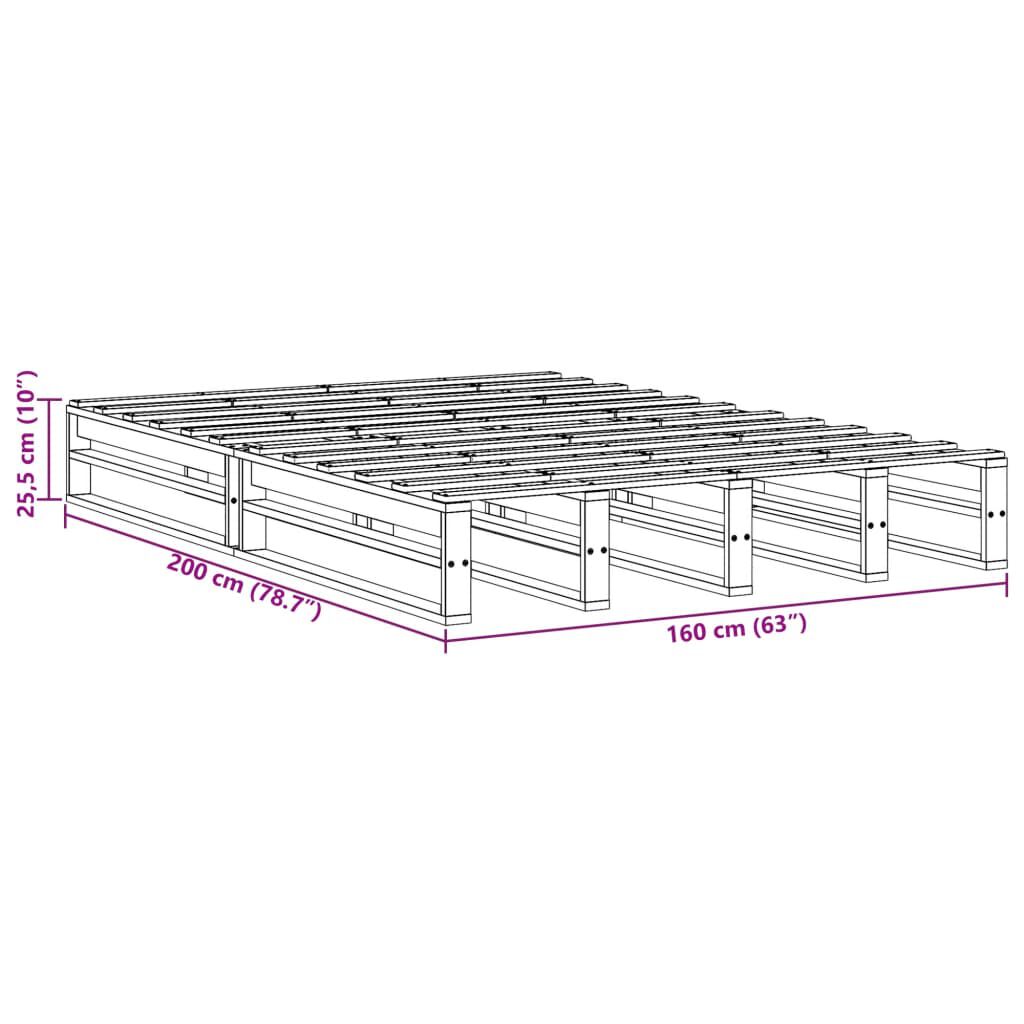 vidaXL Σκελετός Κρεβατιού Χωρίς Στρώμα 160x200 εκ Μασίφ Ξύλο Πεύκου