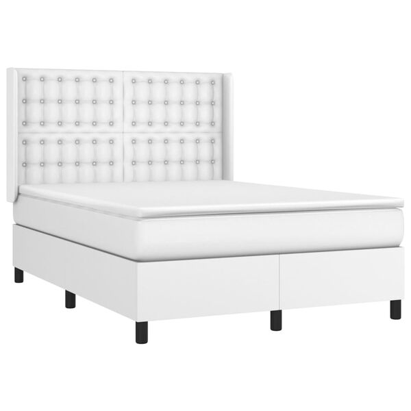 vidaXL Κρεβάτι Boxspring με Στρώμα & LED Λευκό 140x190 εκ. Συνθ. Δέρμα