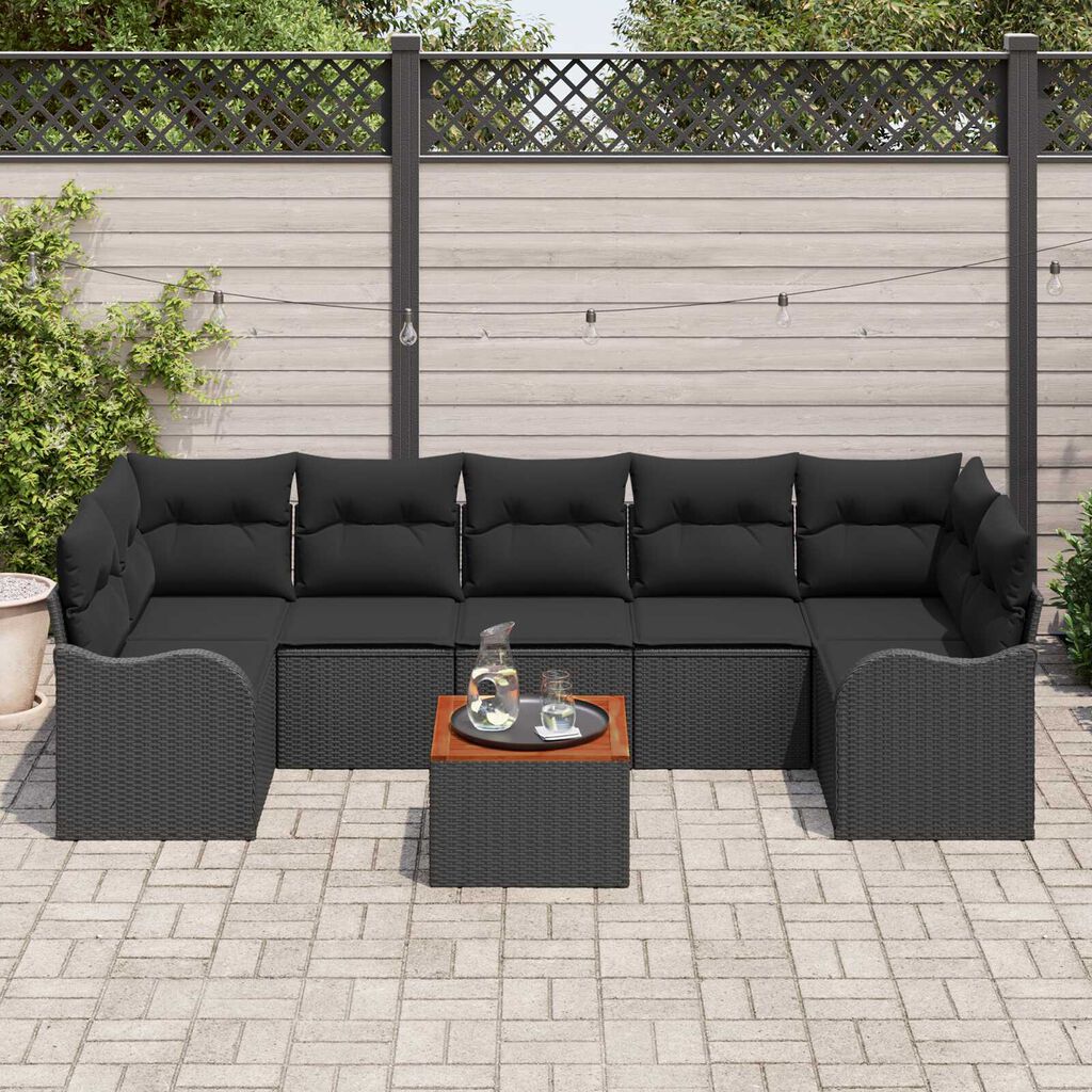 vidaXL Σετ Καναπέ Κήπου 8 pcs Μαύρο Πολυ ράταν