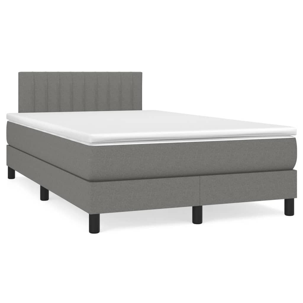vidaXL Κρεβάτι Boxspring με Στρώμα & LED Σκ.Γκρι 120x190εκ. Υφασμάτινο
