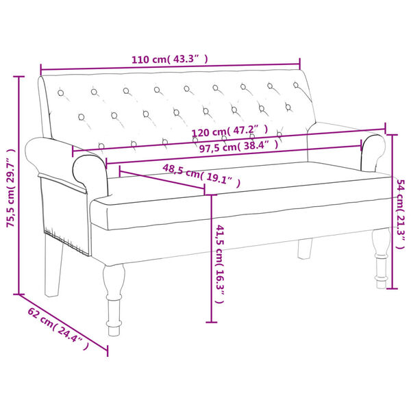 vidaXL Παγκάκι με Πλάτη Σκούρο Πράσινο 120 x 62 x 75,5 εκ. Υφασμάτινο