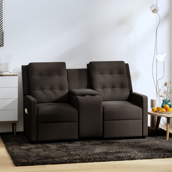 vidaXL Πολυθρόνα Μασάζ Διθέσια & Ποτηροθήκη Σκ. Γκρι Υφασμάτινη