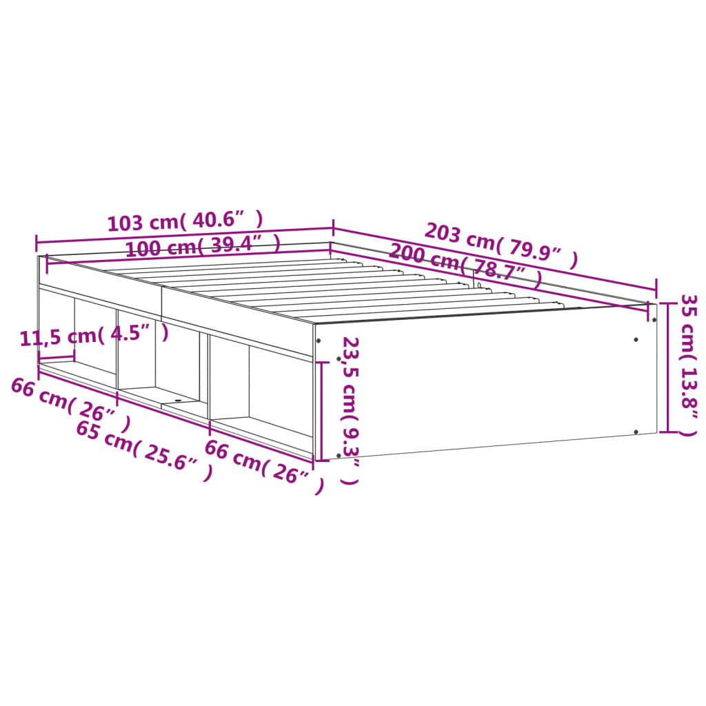 vidaXL Πλαίσιο Κρεβατιού Γκρι Sonoma 100x200 εκ.