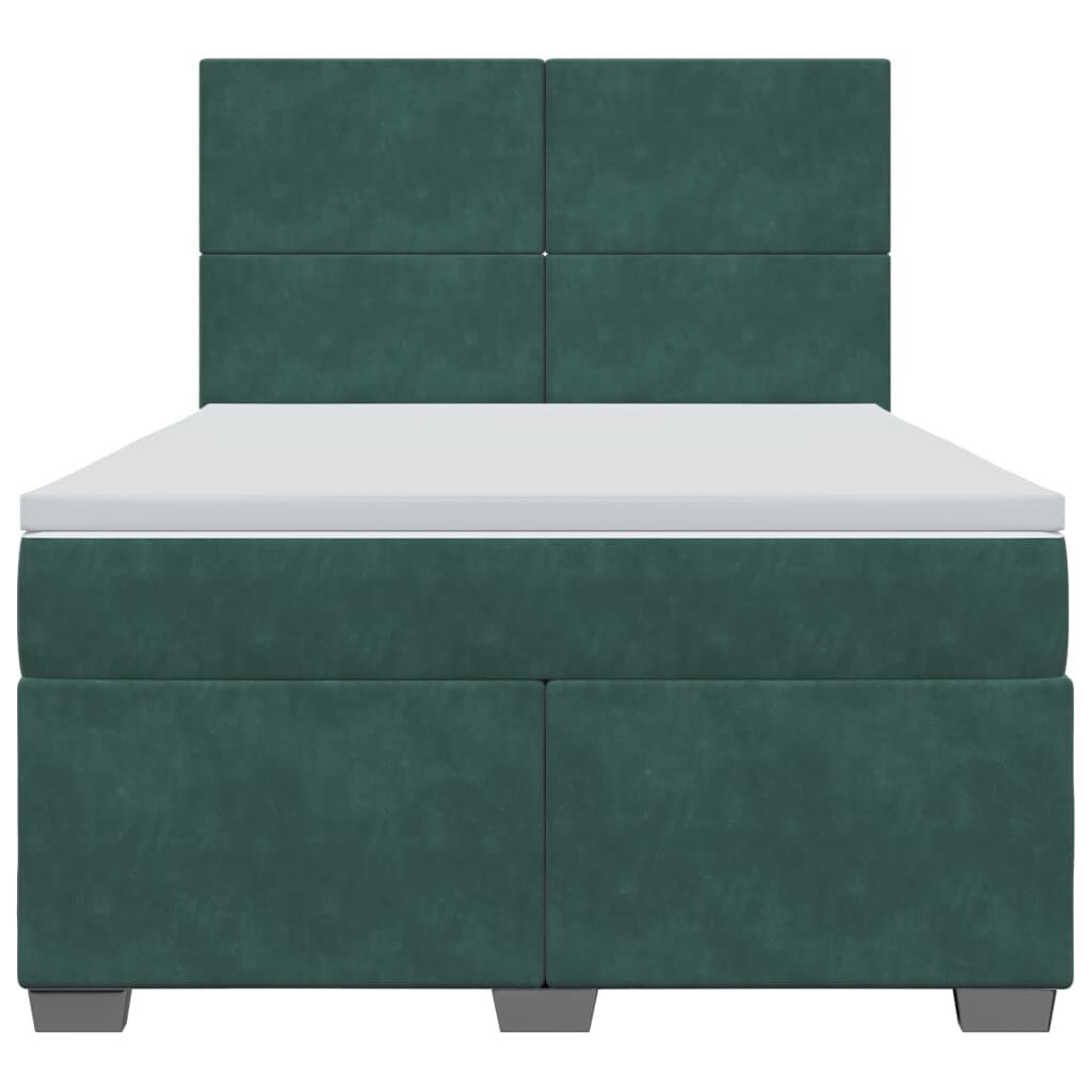 vidaXL Κρεβάτι Boxspring με Στρώμα Σκούρο Πράσινο 140x200εκ. Βελούδινο