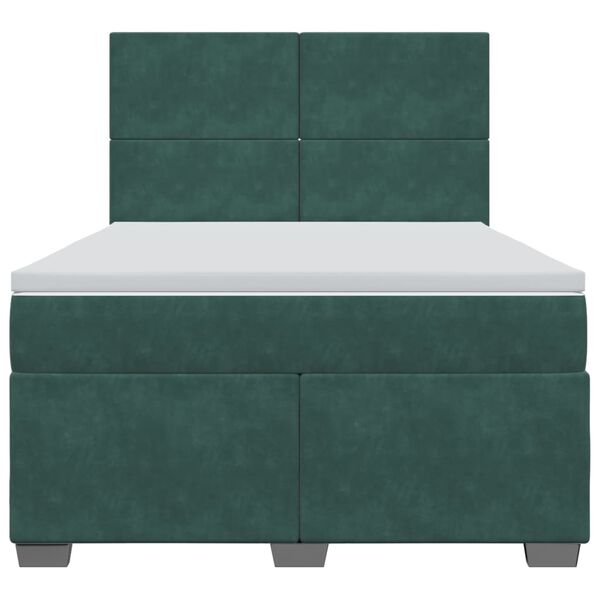 vidaXL Κρεβάτι Boxspring με Στρώμα Σκούρο Πράσινο 140x200εκ. Βελούδινο