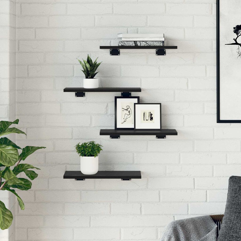 vidaXL Επιτοίχια Ράφια Μαύρη βελανιδιά MDF 40 x 20 x 1.5 εκ