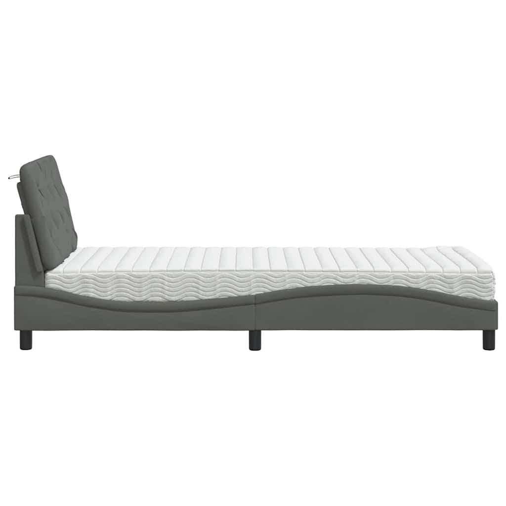 vidaXL Κρεβάτι με Στρώμα Σκούρο Γκρι 90x190 εκ. Υφασμάτινο