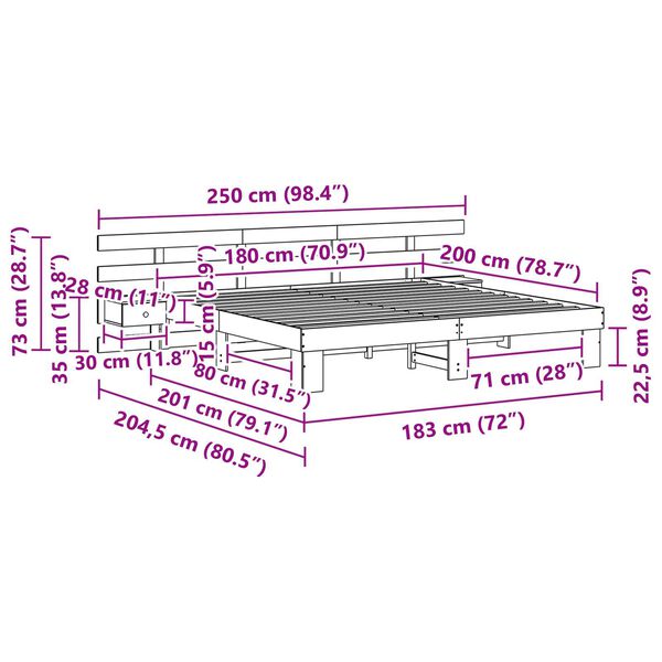 vidaXL Σκελετός Κρεβατιού με συρτάρι Καφέ 180 x 200 εκ. Μασίφ ξύλο