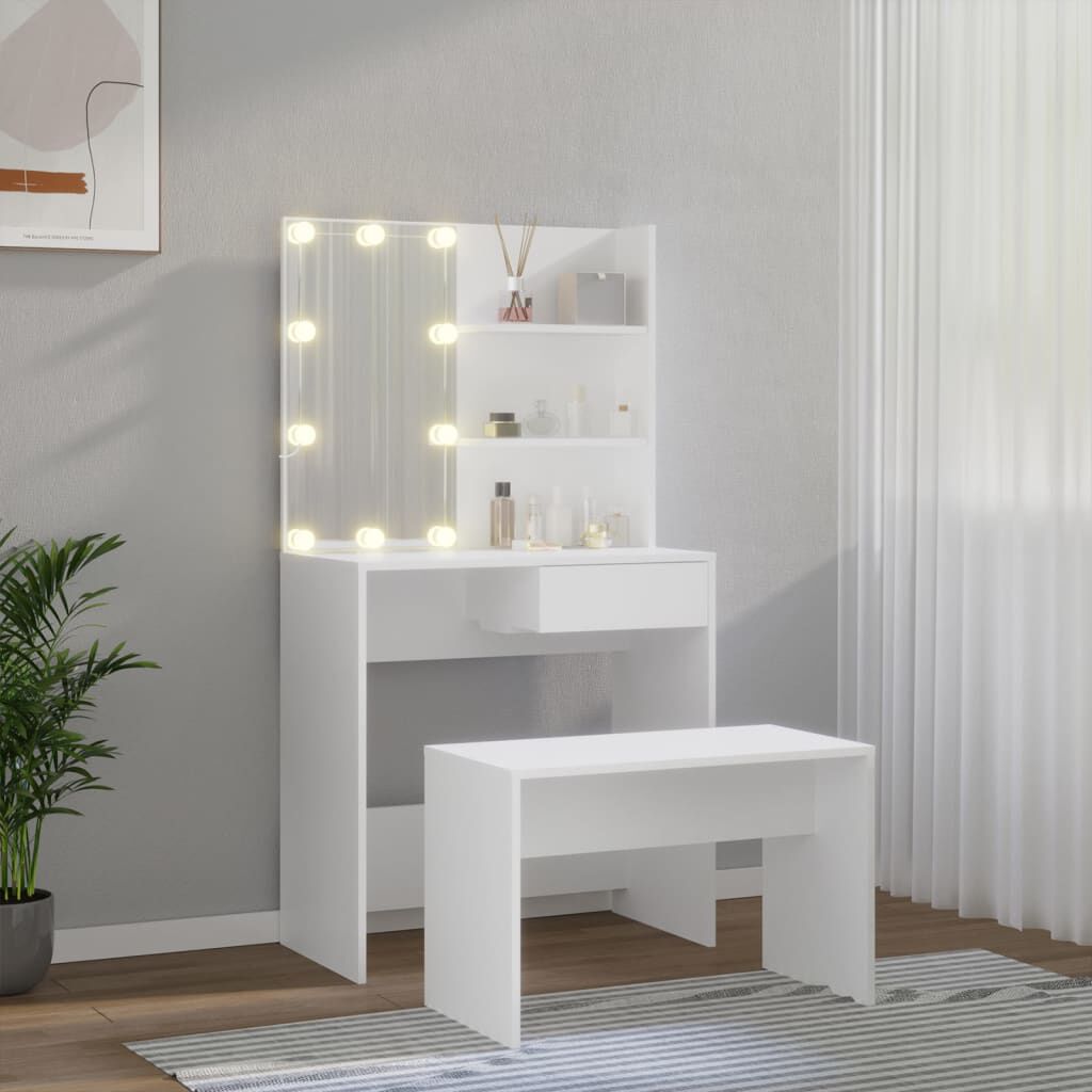vidaXL Μπουντουάρ Σετ με LED Λευκό από Επεξεργασμένο Ξύλο