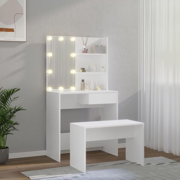 vidaXL Μπουντουάρ Σετ με LED Λευκό από Επεξεργασμένο Ξύλο