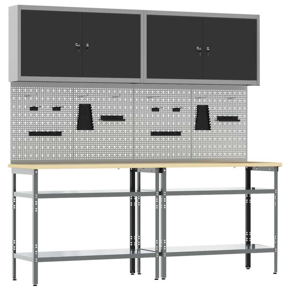 vidaXL Σετ πάγκου εργασίας με ράφι 8 pcs Γκρι 200 x 55 x 200 εκ Ατσάλι