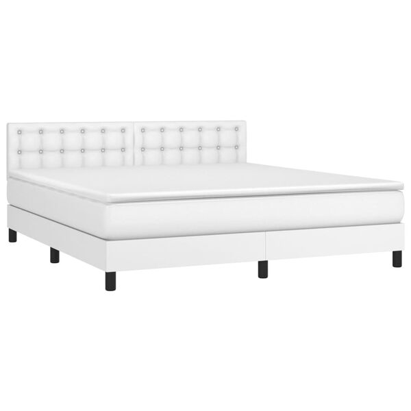 vidaXL Κρεβάτι Boxspring με Στρώμα & LED Λευκό 180x200 εκ. Συνθ. Δέρμα