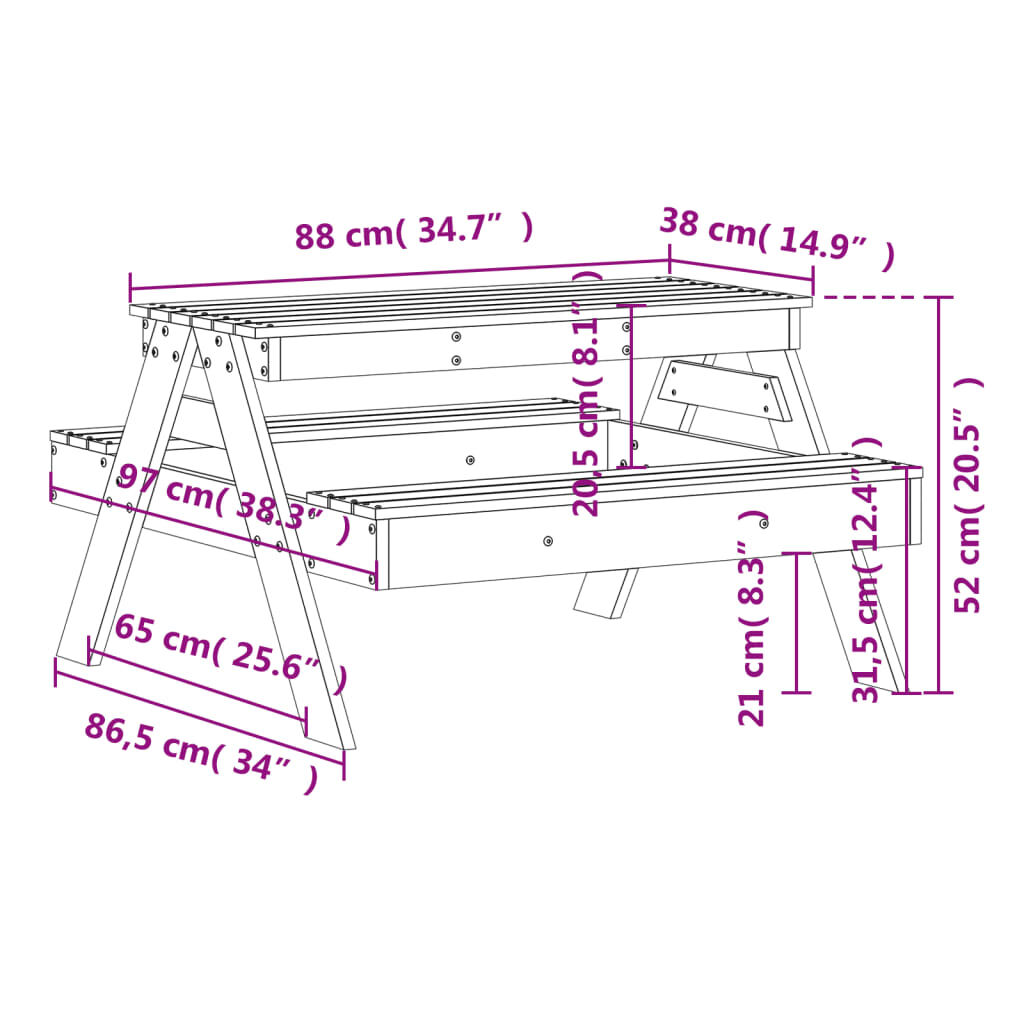 vidaXL Τραπέζι Πικνίκ για Παιδιά 88x97x52 εκ. Εμποτ. Ξύλο Πεύκου