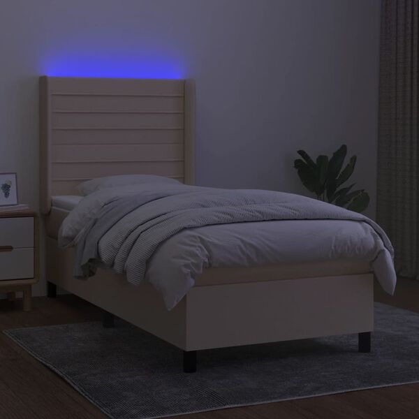 vidaXL &Kappa;&rho;&epsilon;&beta;ά&tau;&iota; Boxspring &mu;&epsilon; &Sigma;&tau;&rho;ώ&mu;&alpha; & LED &Kappa;&rho;&epsilon;&mu; 90x190 &epsilon;&kappa;. &Upsilon;&phi;&alpha;&sigma;&mu;ά&tau;&iota;&nu;&omicron;