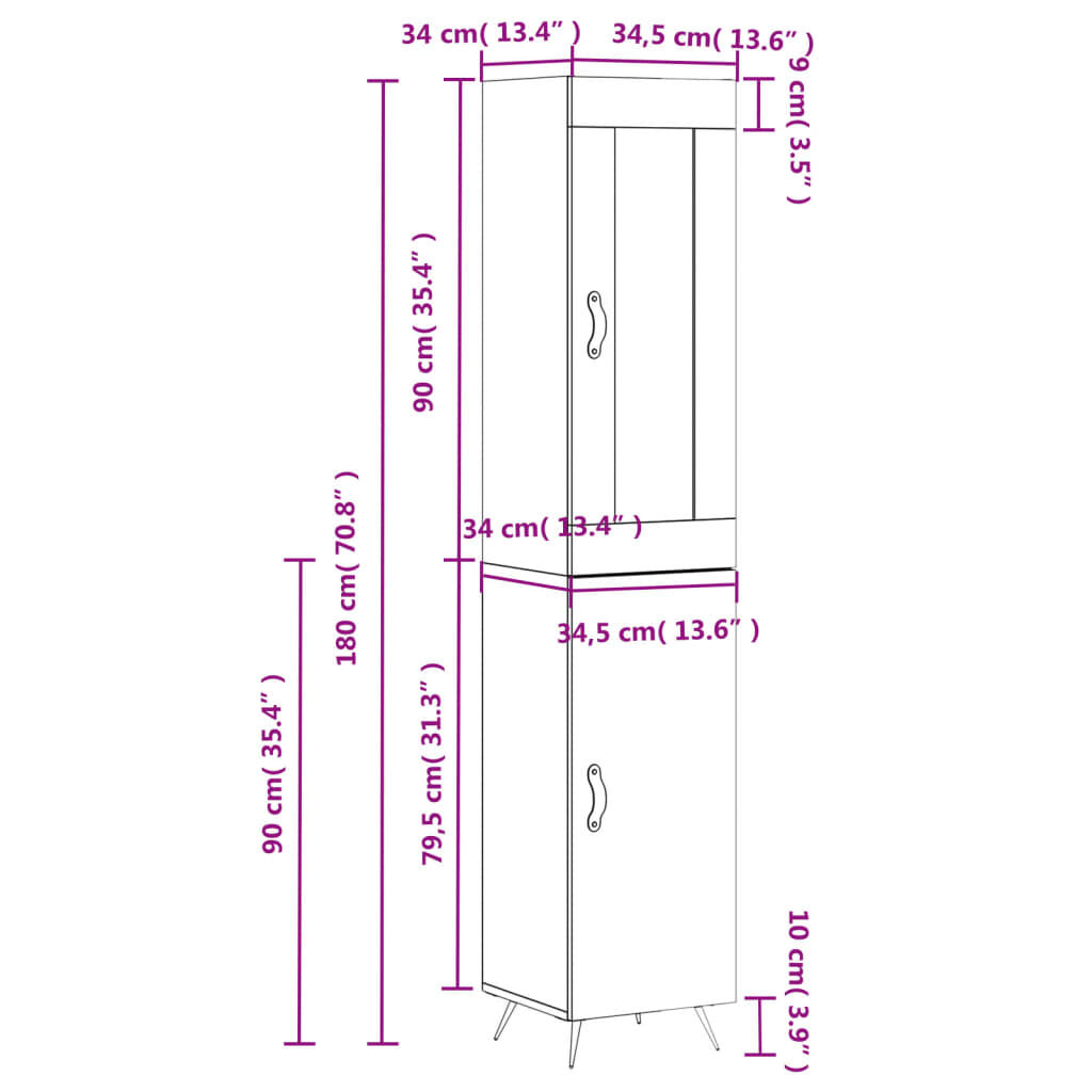 vidaXL Ντουλάπι Καφέ Δρυς 34,5 x 34 x 180 εκ. από Επεξεργασμένο Ξύλο