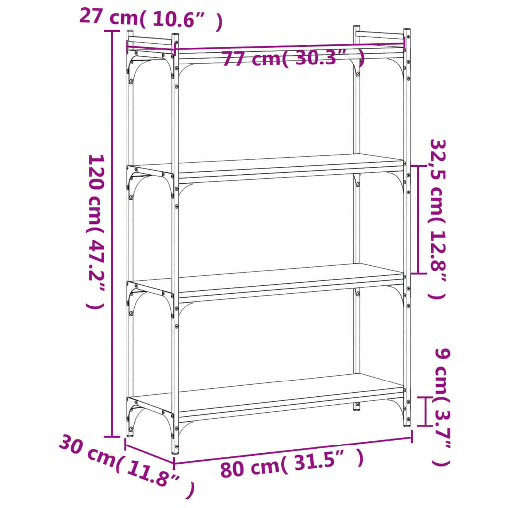 vidaXL Βιβλιοθήκη 4 Επιπέδων Μαύρη 80x30x120 εκ. Επεξεργασμένο Ξύλο