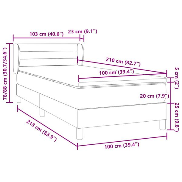 vidaXL Κρεβάτι Boxspring με Στρώμα Ροζ 100x210 εκ. Βελούδινο
