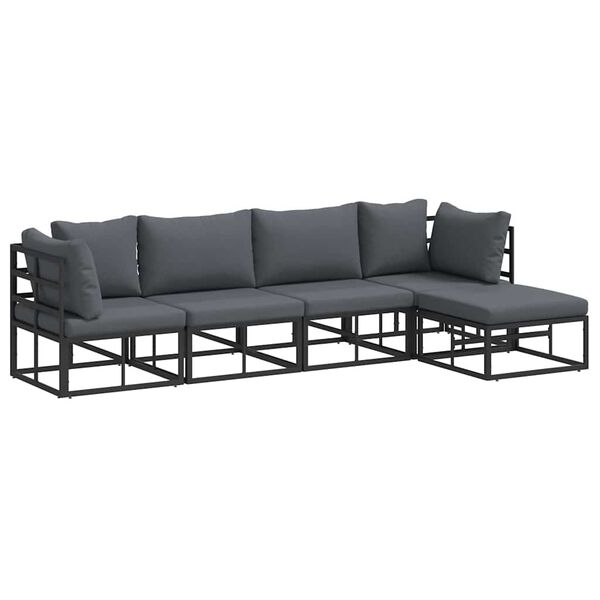 vidaXL Σετ Καναπέ Κήπου με μαξιλάρι 5 pcs Μαύρο Αλουμίνιο