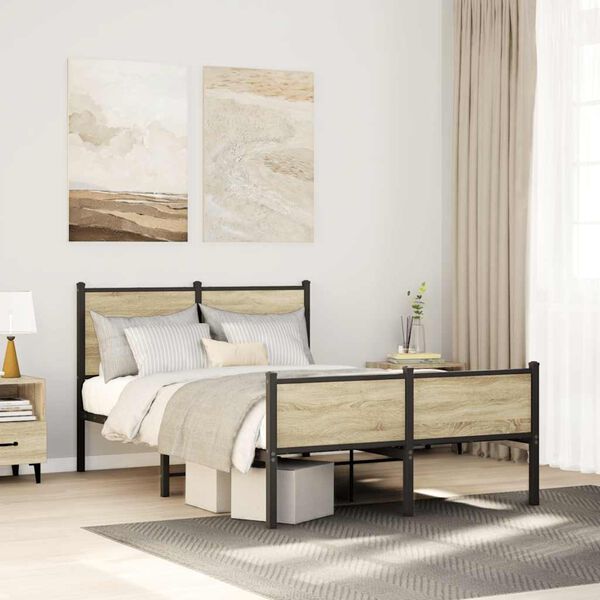 vidaXL Σκελετός Κρεβ. Χωρίς Στρώμα Sonoma Δρυς 120x200 εκ. Μεταλλικό